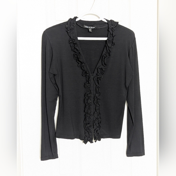 Cable & Gauge Women's Black Ruffled Top/Cardigan - Picture 1 of 14